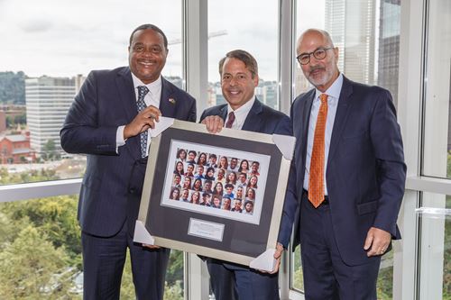 Pittsburgh Mayor Ed Gainey, F.N.B. Corporation Chairman, President and Chief Executive Officer Vincent J. Delie, Jr., and Executive Director of The Pittsburgh Promise Saleem Ghubril