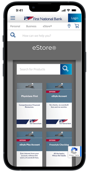FNB eStore displayed on mobile device