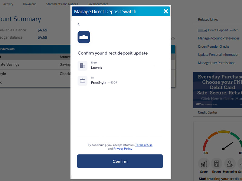 Direct Deposit Switch | First National Bank