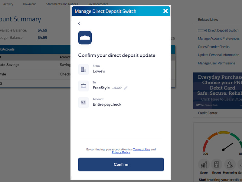 Direct Deposit Switch | First National Bank